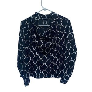 ZARA Black White Polka Dot Draped Cowl Neck Long Sleeve Blouse Size Small Classi